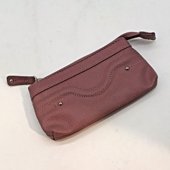 Stone & Co. Dusty Rose Leather Zippered Change Coin Pouch Card Holder ID Wallet - Picture 1 of 6